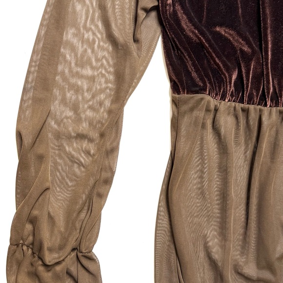 Vintage Brown Sheer Velvet Long Sleeve Top Size 2XL Whimsy Goth Y2K - Picture 3 of 5